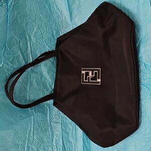 Fendi Black Nylon Tote Bag with Silver Logo